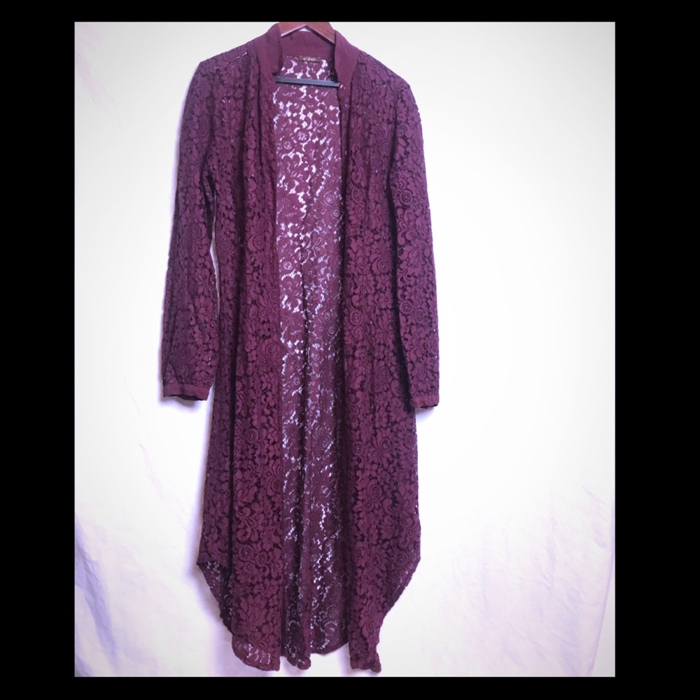 Made in Italy, O’dette burgundy lace dress shirt.